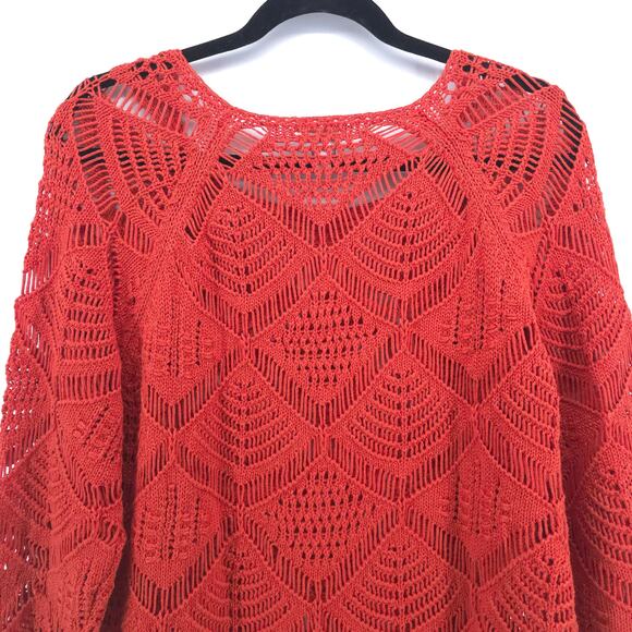 CHICOS Boho Orange Open Lace Knit Art Deco Sweater Cropped Sleeves 2 (12/14) - Picture 11 of 13